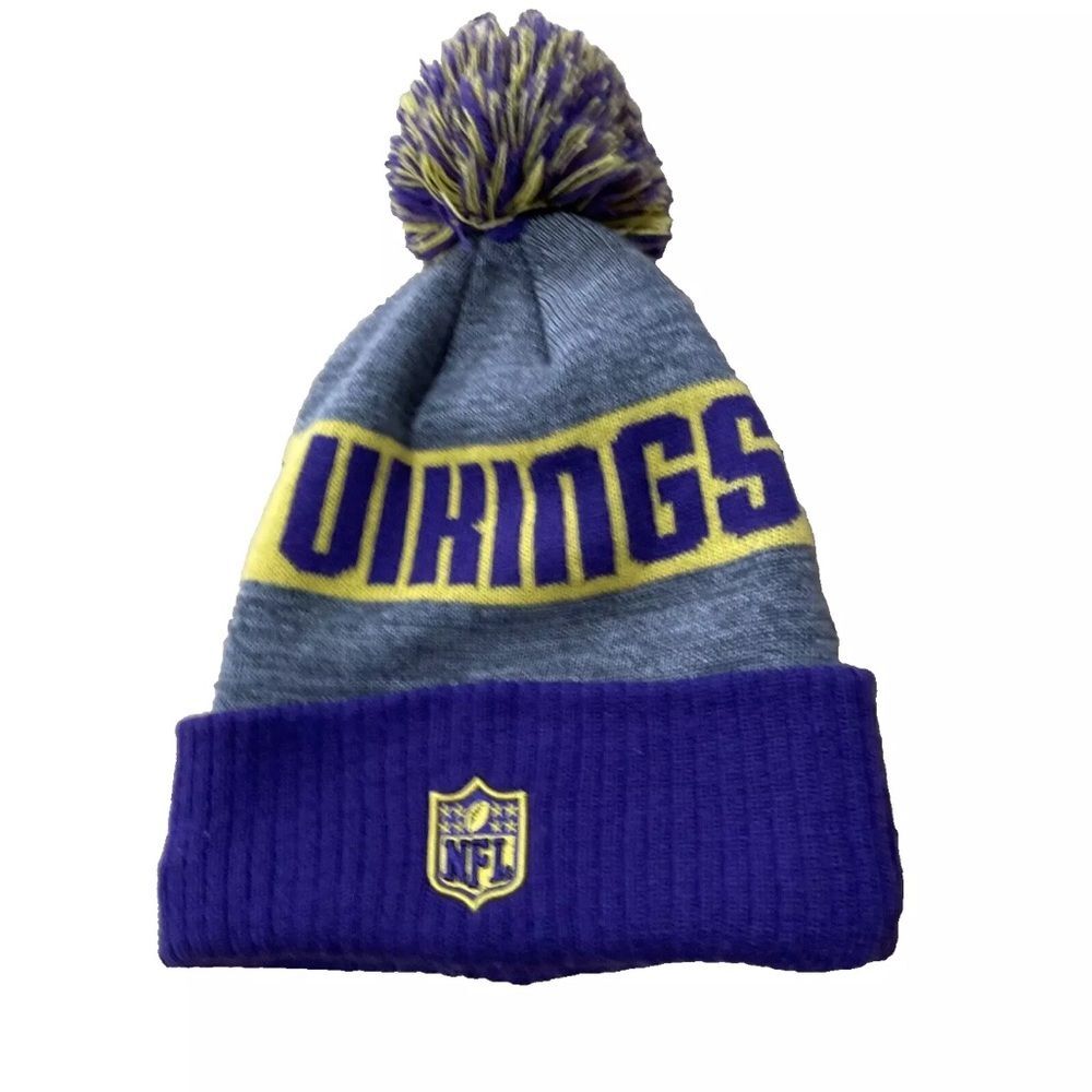 NFL Vikings New Era Beanie Adult Winter Snow Hat Purple Gray Yellow Knit Cap - Picture 2 of 10